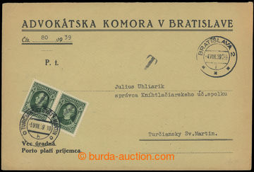 220899 - 1939 POSTAGE-DUE provisional / off. unpaid letter where port