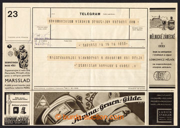 220918 - 1935 reklamní telegram Čerekla č.23 (tiskopis 769 č. IV-