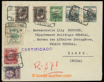 221012 - 1936 CIVIL WAR - richly franked Reg letter addressed to Swit
