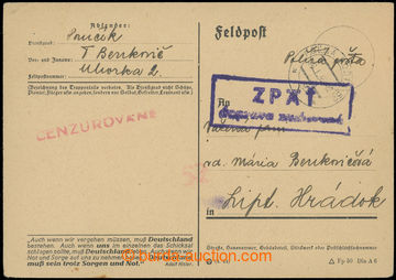 221126 - 1945 card German field post sent to Slovakia from Slovak sol
