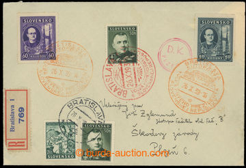 221140 - 1939 philatelically influenced Reg letter to Plzeň with red