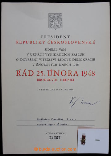 221143 - 1949 udělovací edict bronzové medal Order 25. February 19