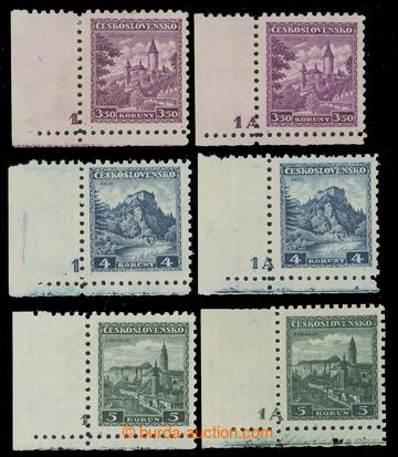 221219 - 1932 Pof.265-267 plate number, Castles 3,50 - 5CZK, 2 comple