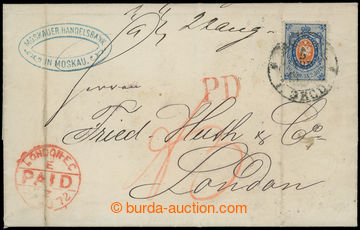 221225 - 1872 letter to London with Mi.22Y, Coat of arms 20k vertical