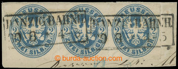 221308 - 1861 Mi.17b, strip-of-3 Coat of arms 2Sgr Prussian blue on c
