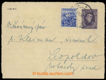 221378 - 1944 CZL2, letter-card Hlinka 1,30 Koruna, addressed to to L