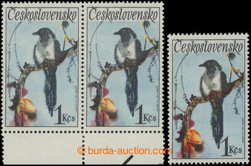 221384 - 1972 Pof.2000b, Birds 1Kčs, horiz. marginal Pr, yellow colo