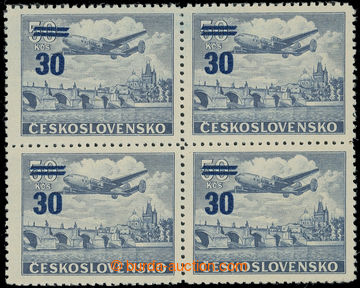 221449 - 1949 Pof.L32ST, overprint provisory 30/50Kčs, block of four
