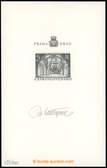 221483 - 1966 design on/for unissued stamp. Prague castle 5Kčs, mast