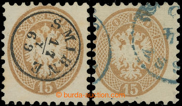 221646 - 1864 LEVANT / Ferch.23, 2x Coat of arms 15Sld, FINGERHUT can