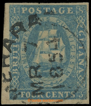 221772 - 1853-1855 SG.18, Tallship 4C deep blue, CDS DEMERARA MR 7 / 