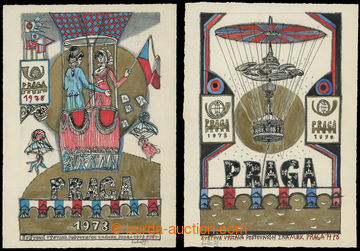 221866 - 1977 2ks originálů návrhů na reklamní nálepky PRAGA 78