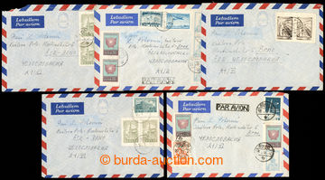 222063 - 1958 5 airmail letters sent to Czechoslovakia, various frank
