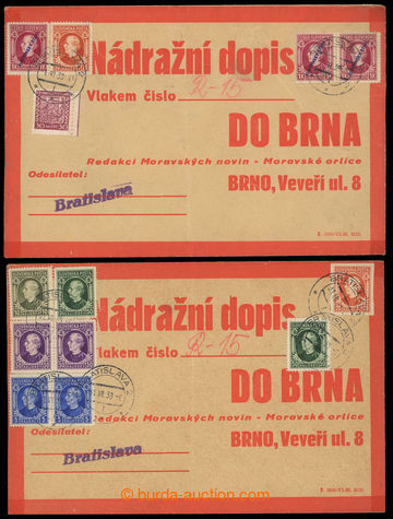 222235 - 1939 Station letter to Brno - 2 pre-printing envelope/-s sen