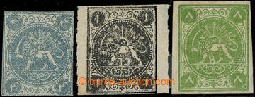 222636 - 1868-1875 Mi.3b, 5, 12, Perský lev 4 Chani světle zelenomo