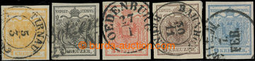 222656 - 1850 ANK.1-5, Coat of arms 1Kr-9Kr all HP and I. types; very