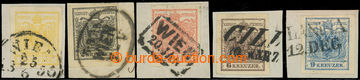 222662 - 1850 ANK.1-5, Coat of arms 1Kr-9Kr on cut-squares; very fine