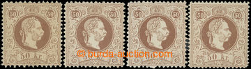 222681 - 1867 ANK.41I, 4x Franz Joseph I. 50 Kreuzer fine print, ** p