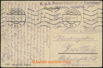 223277 - 1915 ISRAEL HOSPIZ postcard sent as FP from Karlovy Vary to 