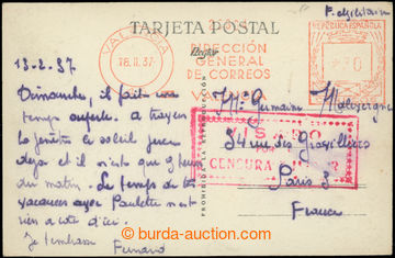 223371 - 1937 ŠPANĚLSKO / INTERBRIGÁDY  pohlednice adresovaná do 