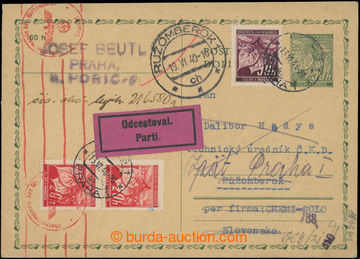 223372 - 1940 CDV1 sent to Slovakia, uprated by. 20+20+30h Linden Lea