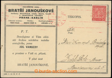 223389 - 1930 Maxa B53, advertising postcard with 20h Coat of arms wi