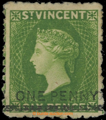 223408 - 1881 SG.34, Victoria 6P bright green with overprint ONE PENN