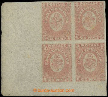 223492 - 1862-1864 SG.20, corner block-of-4 Heraldic rose 6P rose-lak