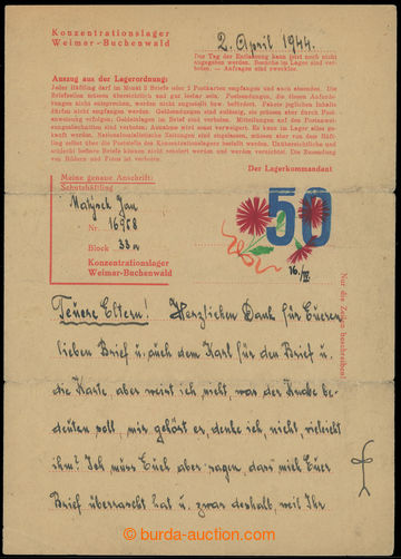 223632 - 1944 C.C. BUCHENWALD preprinted letter, hand coloured numera