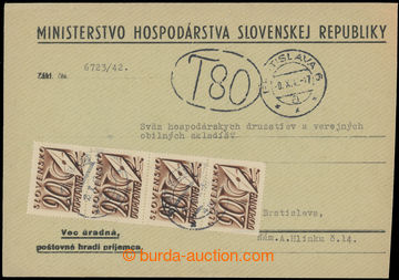 223793 - 1942 úřední nevyplacený dopis, kde poplatky byly zaprave