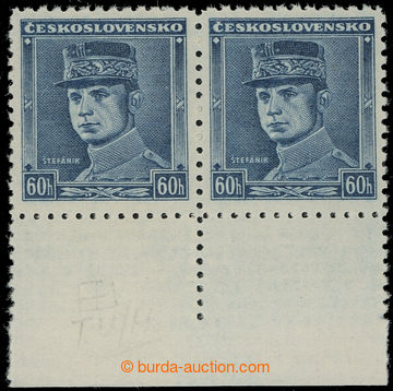 224024 - 1939 Sy.1, Blue Štefánik 60h blue, horizontal pair with lo