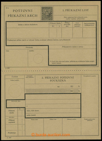 224271 - 1937 CPA1A, Poštovní příkazní arch Znak 50h černá, ko
