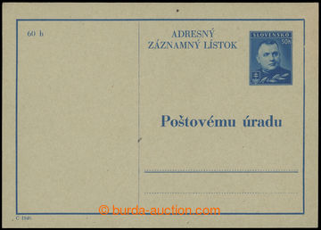 224292 - 1940 CAZ2, adresní záznamní lístek Tiso 50h modrá; bez 