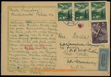 224349 - 1939 card sent Flight to USA, franked with. air stamp. Sy.L2