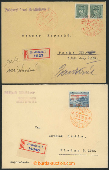 224418 - 1939 sestava 2ks R-dopisů s červeným PR BRATISLAVA/ AUTOP