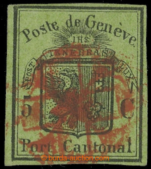 224639 - 1846 ŽENEVA / 1846, Mi. 4, Znak 5C s celým červeným rose