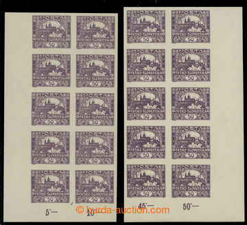 224698 -  Pof.15 plate mark, 50h violet, R and L vertical blk-of-10 w