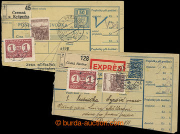 224990 - 1939 sestava 2 výstřižků z balíkové průvodky s poplat