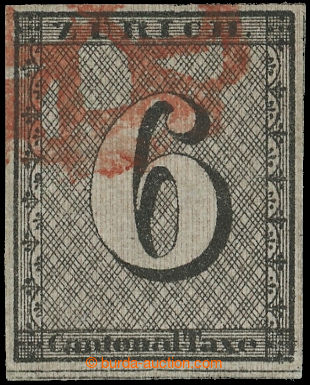 225127 - 1843 ZÜRICH / Mi.2I, Numerals 6Rp with vertical background 