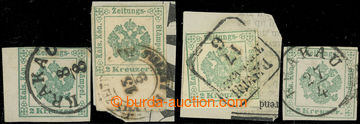 225157 - 1853 NEWSPAPER FISCAL STAMPS / ANK.1, 4x Coat of arms 2 Kreu