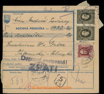 225173 - 1945 ZASTAVENÁ TRANSPORT / larger part of postal order with