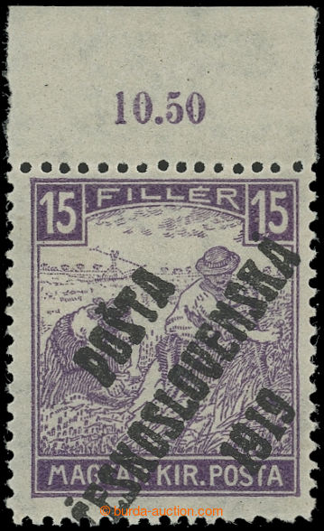 225206 -  Pof.100, Bílé číslice 15f fialová s horním okrajem s 