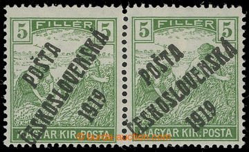 225237 -  Pof.103X, 5f green, horizontal pair with overprints type D 
