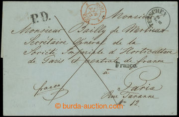 225503 - 1853 folded letter to Paris cash paid, single-circle posting