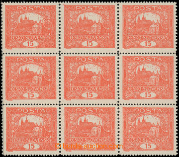 225524 -  Pof.7F, 15h bricky red, blk-of-9 with line perforation 13¾