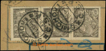 225692 - 1921 Pof.167A ST, 400h brown, vertical strip of 3 on cut-squ