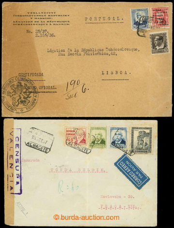 225855 - 1937 CIVIL WAR / 2 letters from Spain, 1x censored airmail l