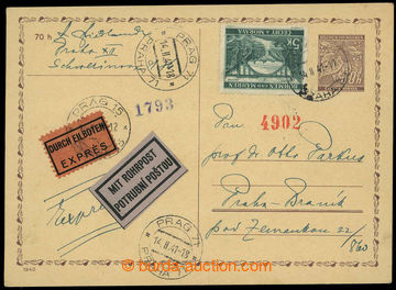 225857 - 1941 CDV7, dopisnice Lipové listy 60h zaslaná potrubní po