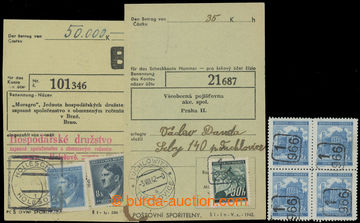 225869 - 1942 OKRESNÍ RAZÍTKA / sestava 2ks šekových poukázek s 