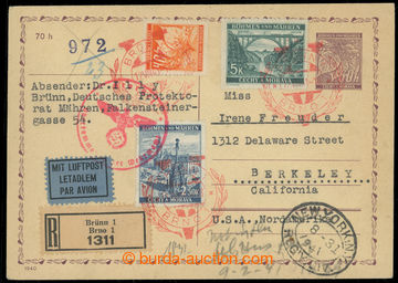 225896 - 1941 CDV7, PC Linden Leaves 60h violet, sent Reg and airmail